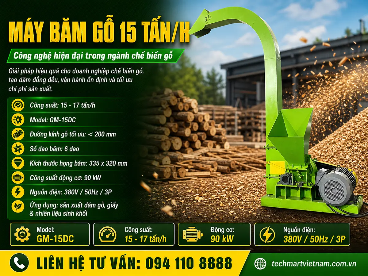 May bam go 15 tan Máy băm gỗ 15 tấn/h GM-15DC - Công nghệ hiện đại trong ngành chế biến gỗ