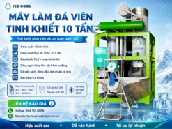 Máy làm đá viên tinh khiết 10 tấn làm ra viên đá, an toàn tuyệt đối