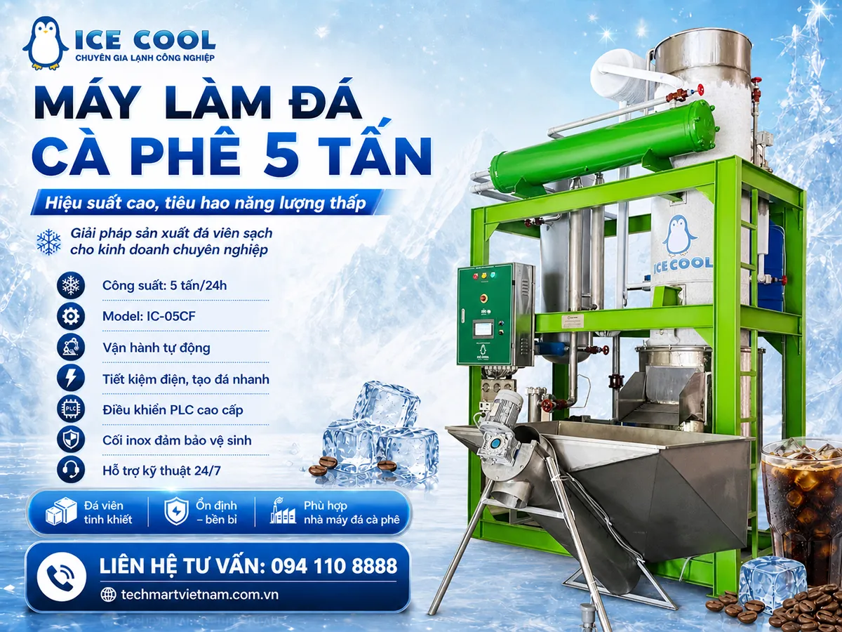 Đá viên cà phê từ máy làm đá cà phê 5 tấn