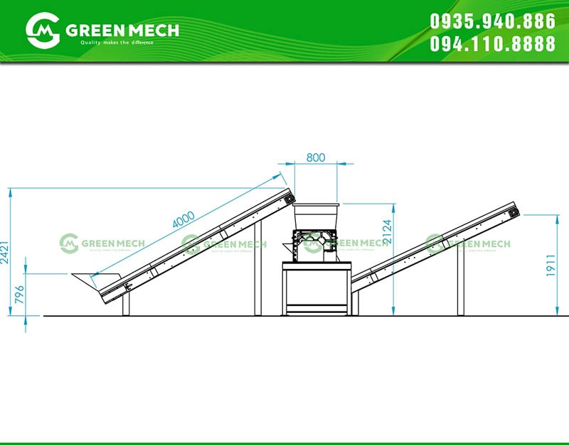 Máy nghiền gỗ 2 trục GREEN MECH chất lượng cao