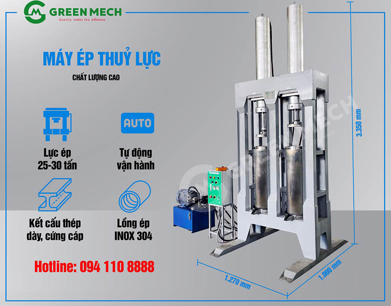 Cấu tạo máy ép thuỷ lực 2 ty ben GREEN MECH