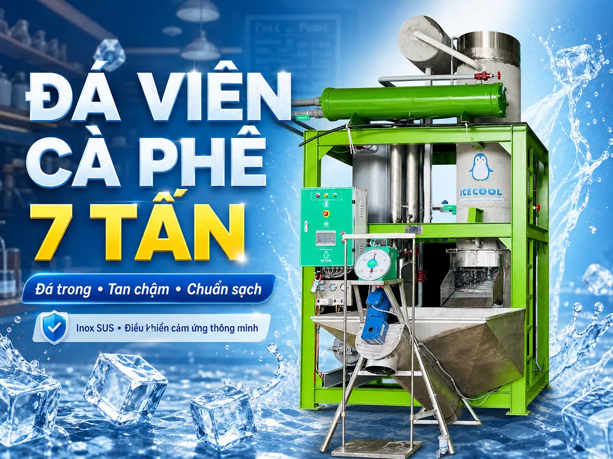 Một trong những ưu điểm vượt trội của máy làm đá cà phê 7 tấn là khả năng sản xuất liên tục 24/7.