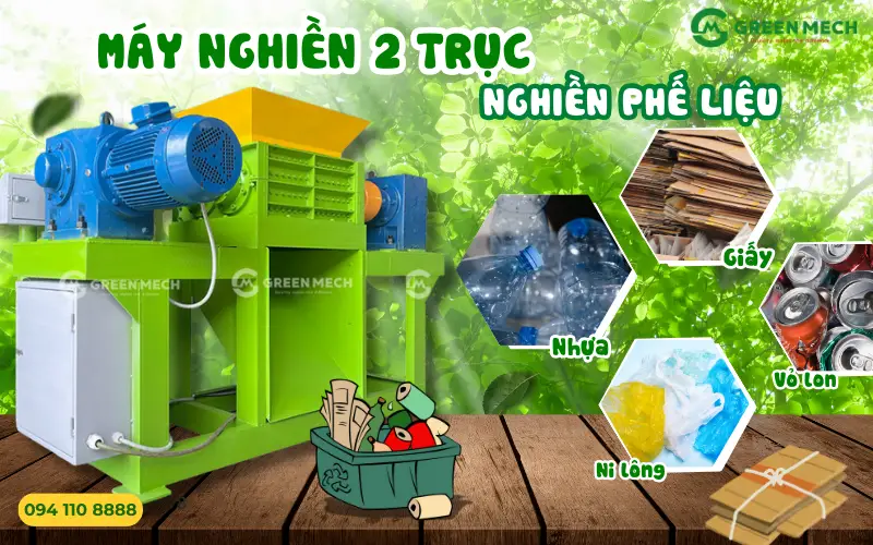 Máy nghiền 2 trục nghiền phế liệu – Công nghệ bền bỉ, hiệu suất cao