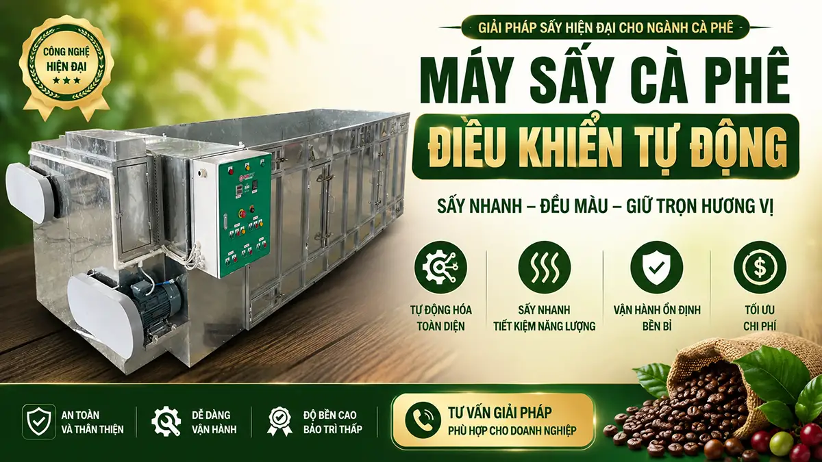 Máy sấy cà phê điều khiển tự động: Lựa chọn thông minh cho vùng nguyên liệu quy mô lớn
