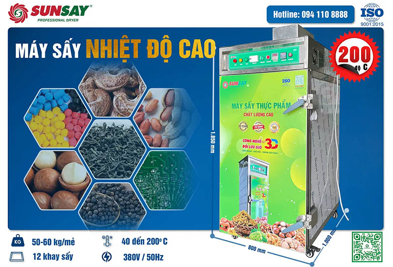 Máy sấy nhiệt độ cao SUNSAY với dải nhiệt độ rộng sấy được đa dạng sản phẩm