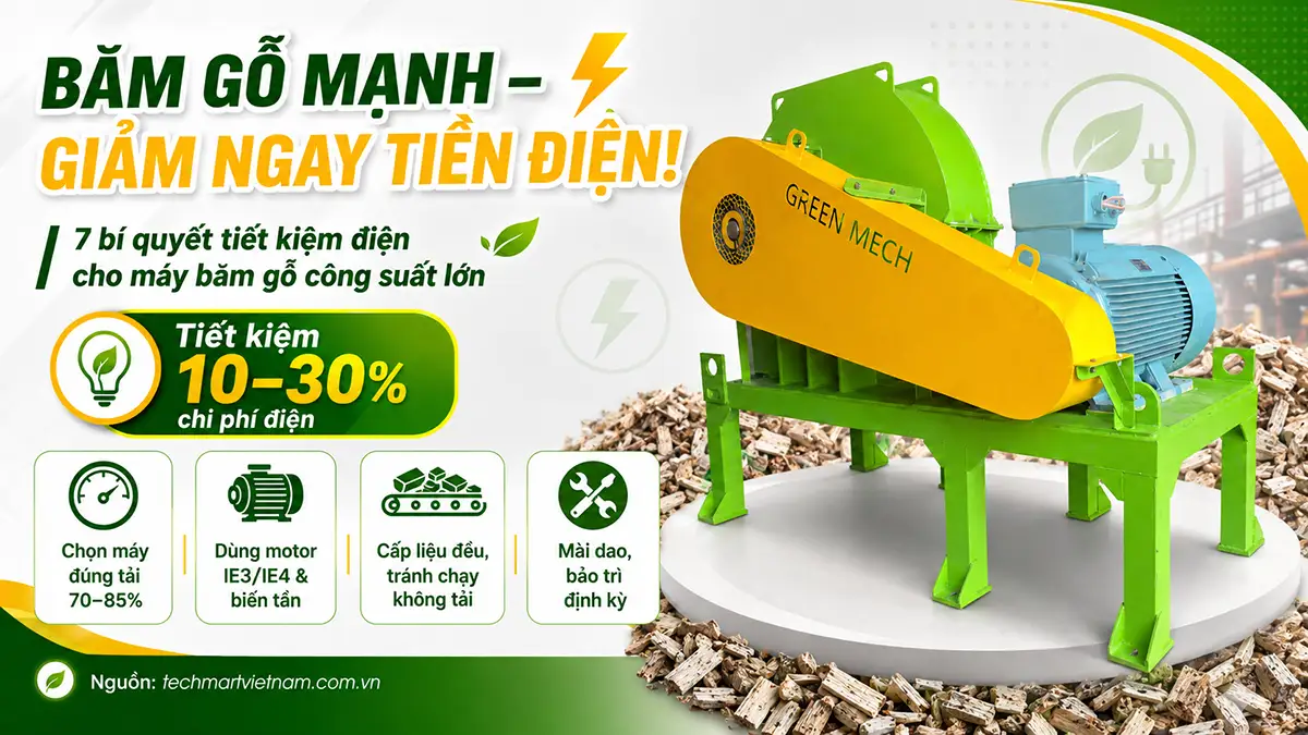 Bí quyết tiết kiệm điện năng cho máy băm gỗ công suất lớn
