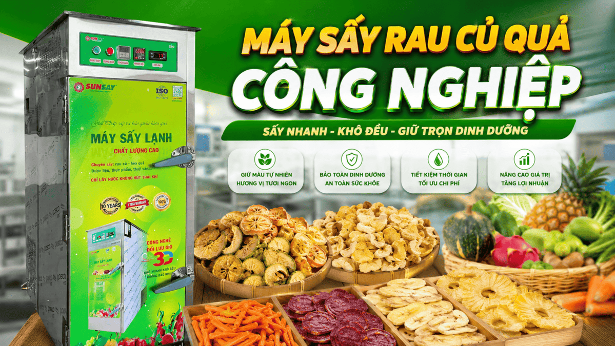 Không còn phơi nắng, không còn lo mưa gió khi có máy sấy rau củ quả công nghiệp