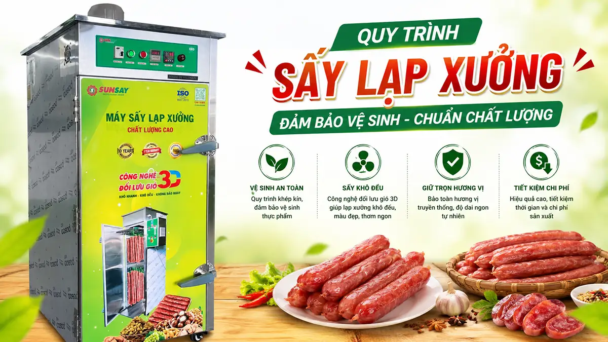 Quy trình sấy lạp xưởng đảm bảo vệ sinh giúp nâng cao giá trị sản phẩm
